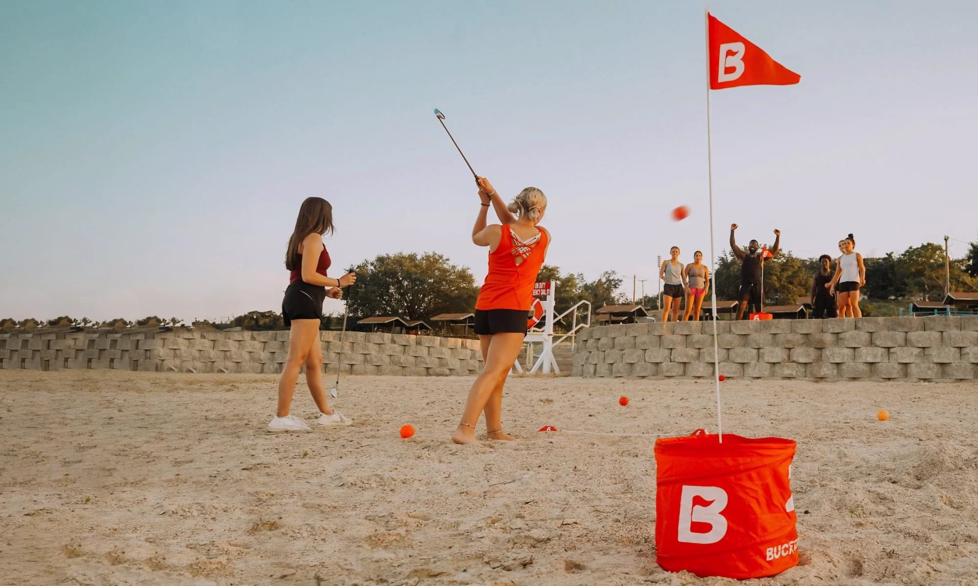 The BucketGolf Glow set being played at night