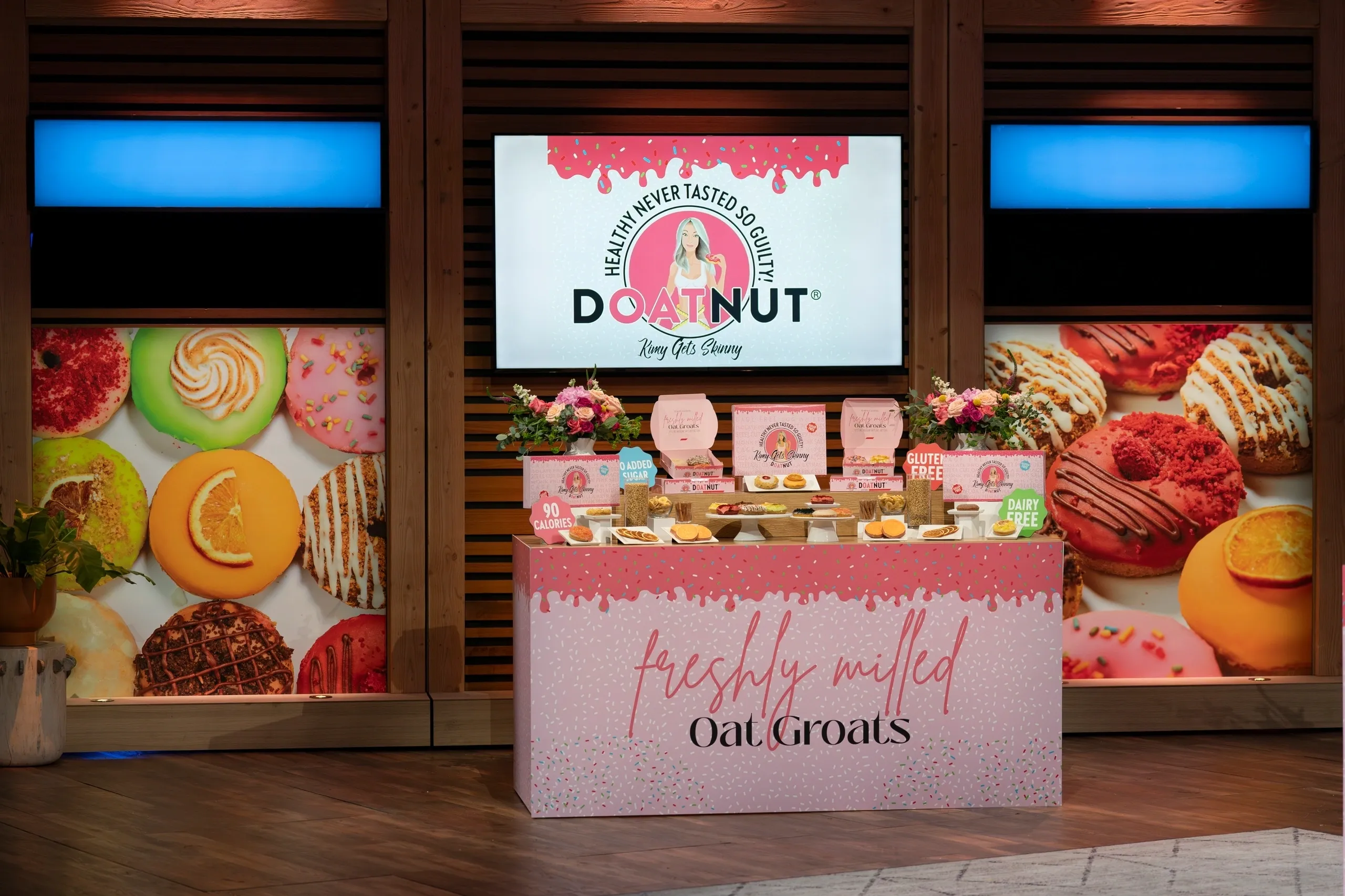 Doatnut samples displayed on a plate in front of the Sharks