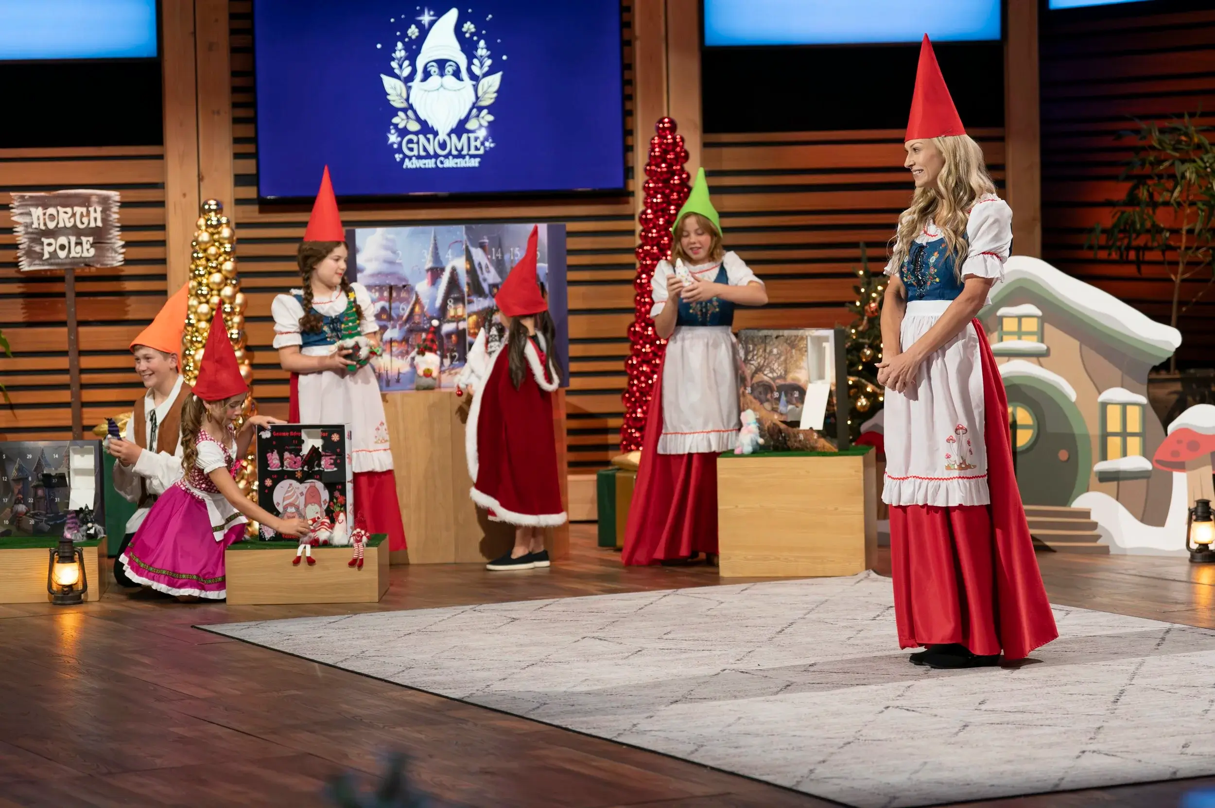 Jenna Hess pitching Gnome Advent Calendar to the Sharks