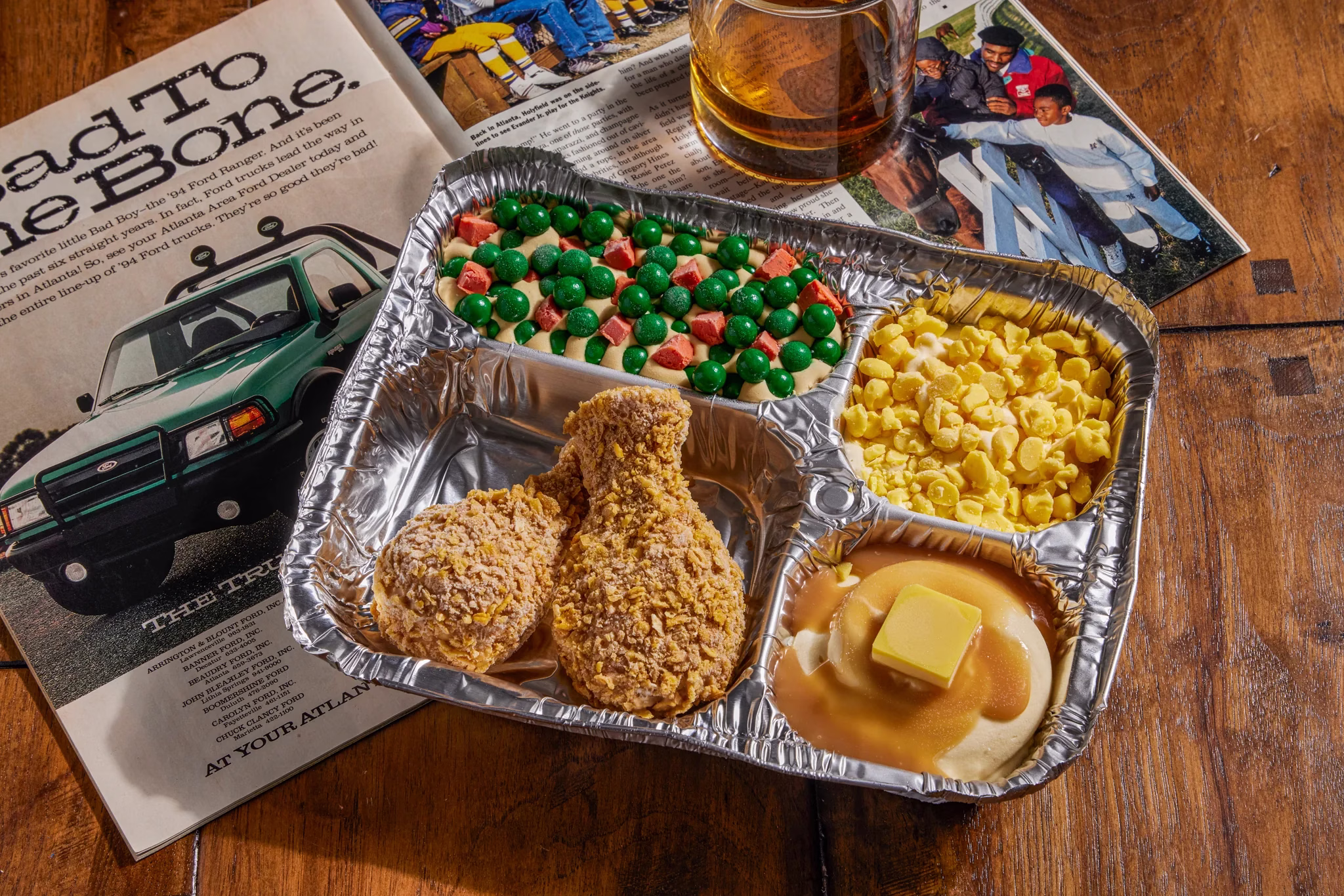 An assortment of Life Raft Treats including the Not Fried Chicken and Peach Bombes