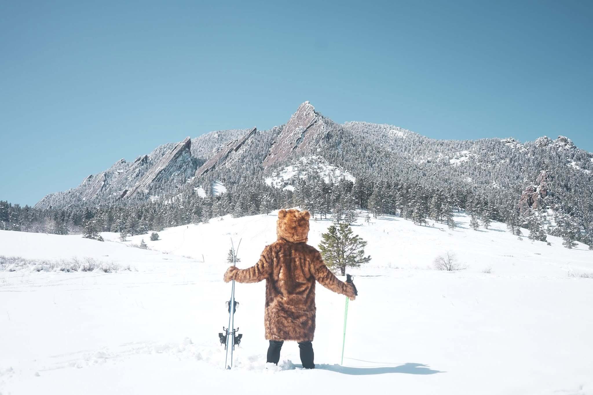 Models wearing the Wildcoat faux-fur animal ski jackets